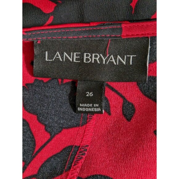 Lane Bryant Blouse Womens Size 26 Red Black Floral Peplum Long Sleeve Keyhole - Picture 7 of 8